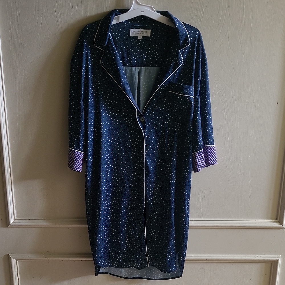BED TO BRUNCH for Nordstrom POLKA DOTS Boyfriend Nightshirt Pajama Top Sz M